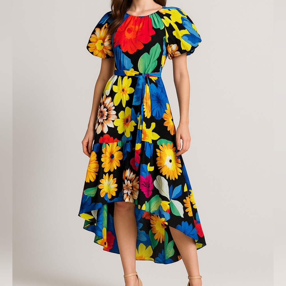 Christopher John Rogers Vibrant Floral High-Low Dress